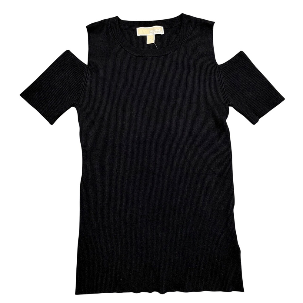 Michael Michael Kors Black Cold Shoulder Ribbed Knit Top JF86N4H8S8 Women's Med